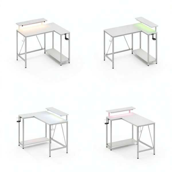 Pinmoco 42 L Shaped LED Gaming Desk with Monitor Stand RGB-6