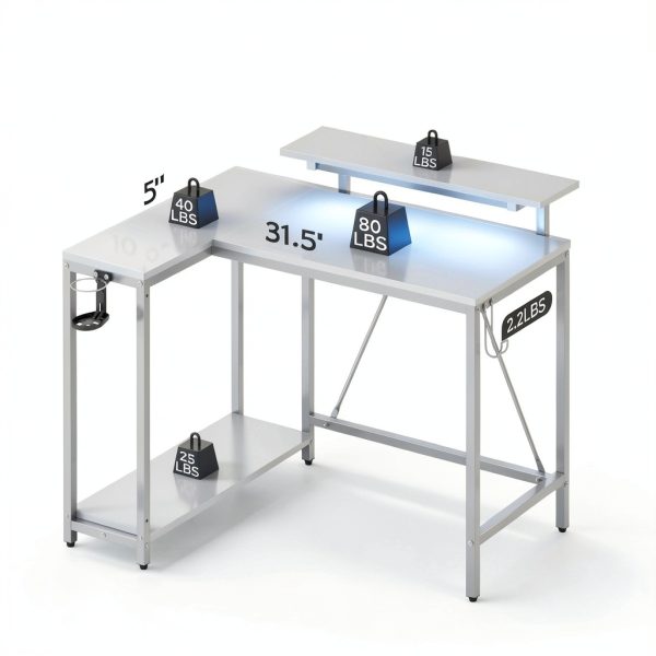 Pinmoco 42 L Shaped LED Gaming Desk with Monitor Stand RGB-8