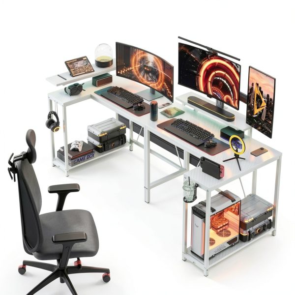 Pinmoco 42 L Shaped LED Gaming Desk with Monitor Stand RGB-1