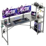 Bestier Gaming Desk RGB LED Lighting Reversible Shelves-0