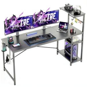 Bestier Gaming Desk RGB LED Lighting Reversible Shelves-0