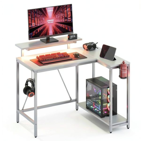 Pinmoco 42 L Shaped LED Gaming Desk with Monitor Stand RGB-7