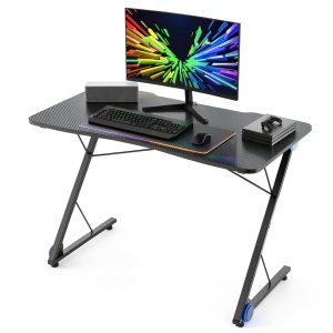 Costway Z Shaped Gaming Desk LED Lights 43.5 Wide Black-0
