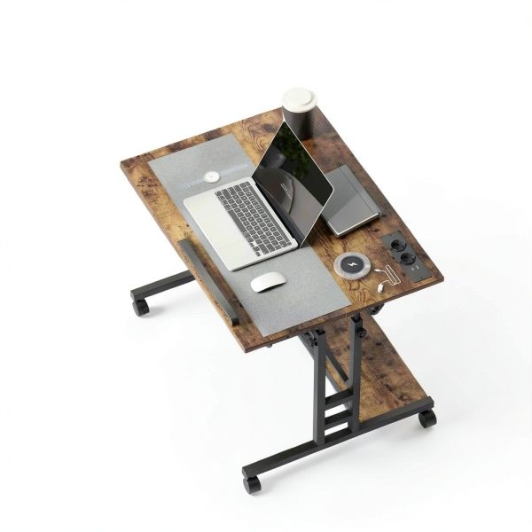 Homcom Standing Desk Adjustable Height Power Outlets Wheels-7