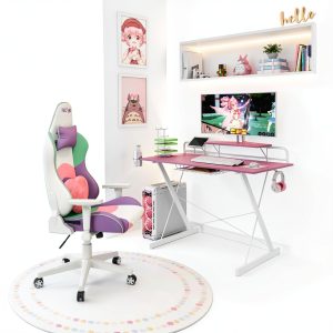 GOODSILO Gaming Desk Carbon Fiber Shelving Dual Monitor-0