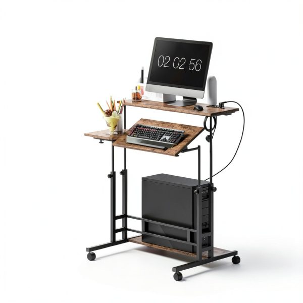 Homcom Standing Desk Adjustable Height Power Outlets Wheels-1