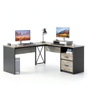 Bestier L Shaped Desk Manual Height Adjustable Ergonomic-0