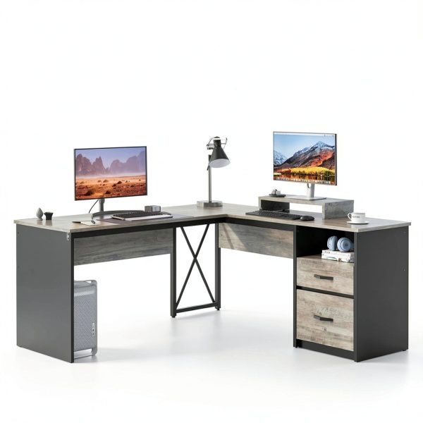 Bestier L Shaped Desk Manual Height Adjustable Ergonomic-0