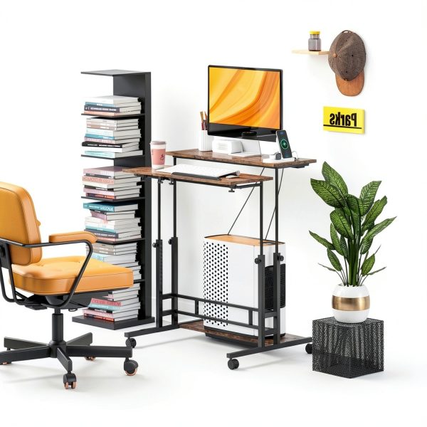 Homcom Standing Desk Adjustable Height Power Outlets Wheels-6