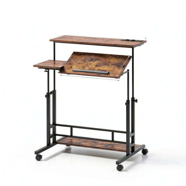 Homcom Standing Desk Adjustable Height Power Outlets Wheels-2