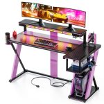 Bestier L Shaped Gaming Desk RGB Lights Power Hub-0