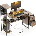 Homcom Gaming Desk with Charging Hub LED Lights Rustic Brown-0